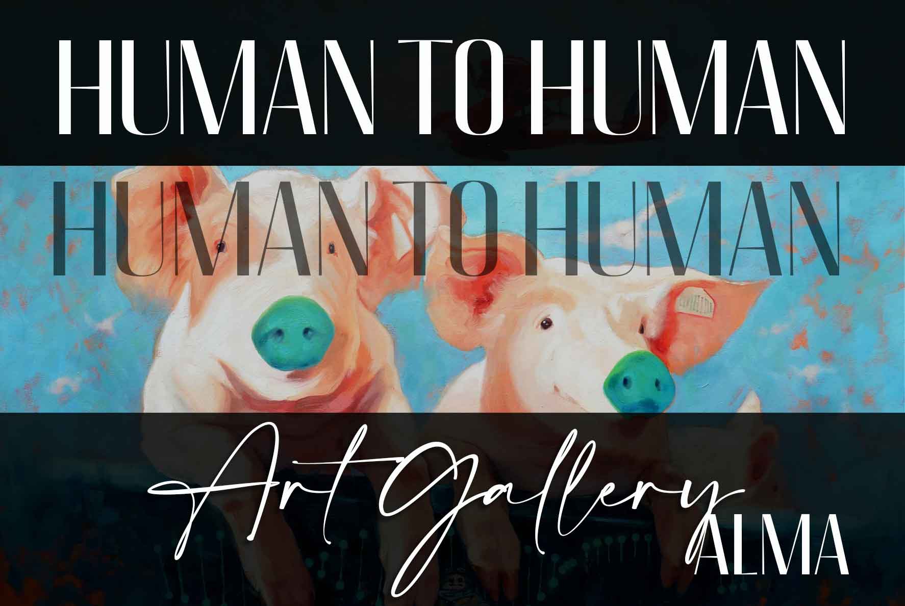 In this image we see some paintings for sale by the great artist Aldo Acosta Scholz, his series of artwork human to human. The purpose of the image is to invite you to view the original paintings for sale and limited edition art prints in our art gallery